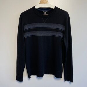 Smartwool Men's Black Striped Crew Neck Sweater Size‎ L Wool Blend Long Sleeve